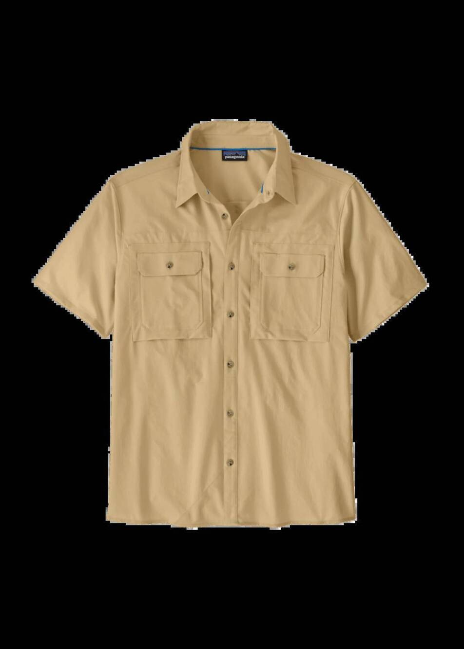 NEW PATAGONIA men's short sleeve self guided sun shirt in nautilus tan